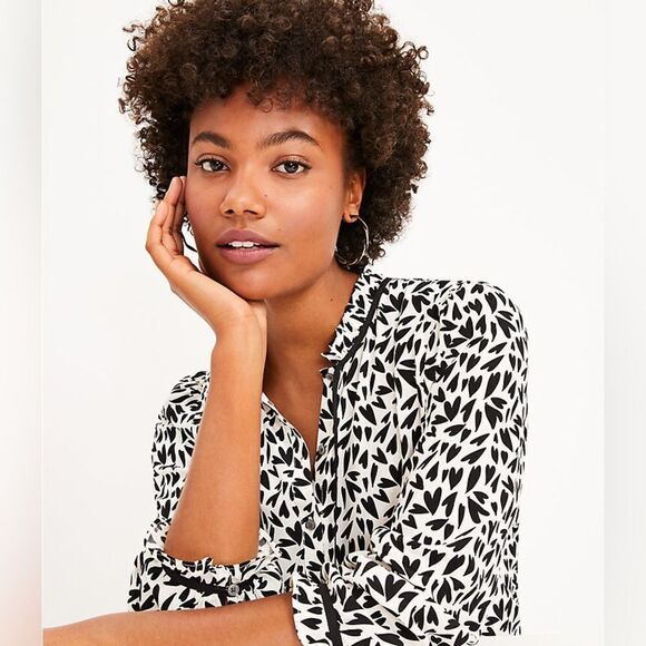 COPY - Loft Heart Ruffle Tie Neck Blouse - Picture 2 of 7